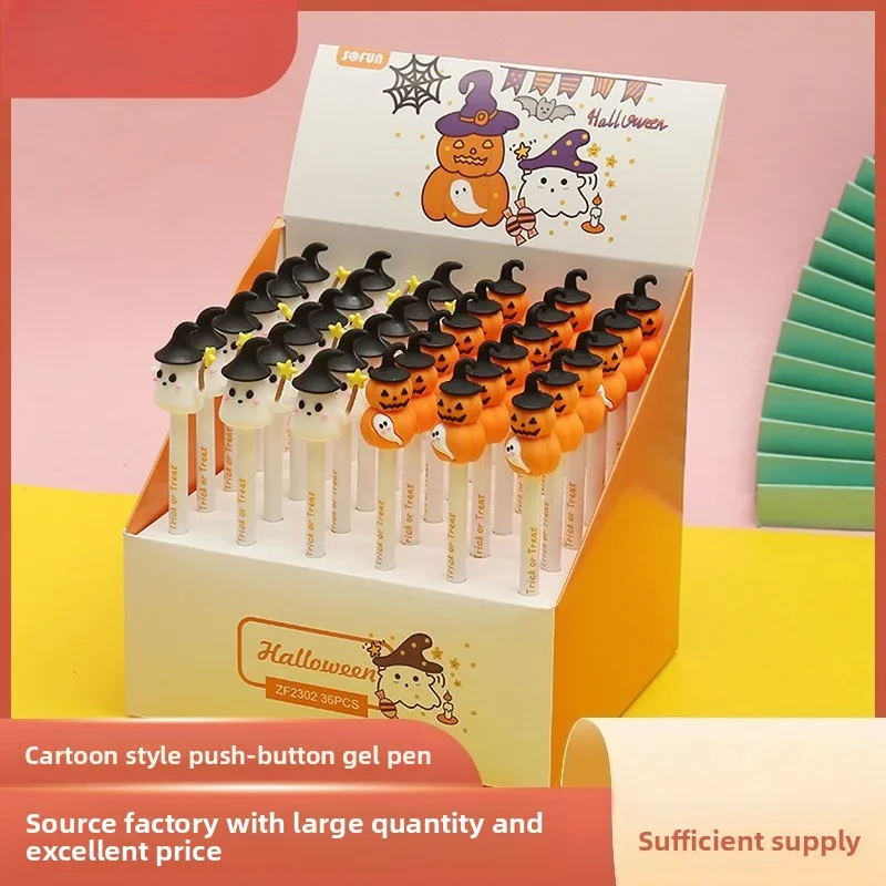 

36 Pcs Halloween Push Neutral Pen Pumpkin Ghost Exam Pen Student Stationery Writing Supplies