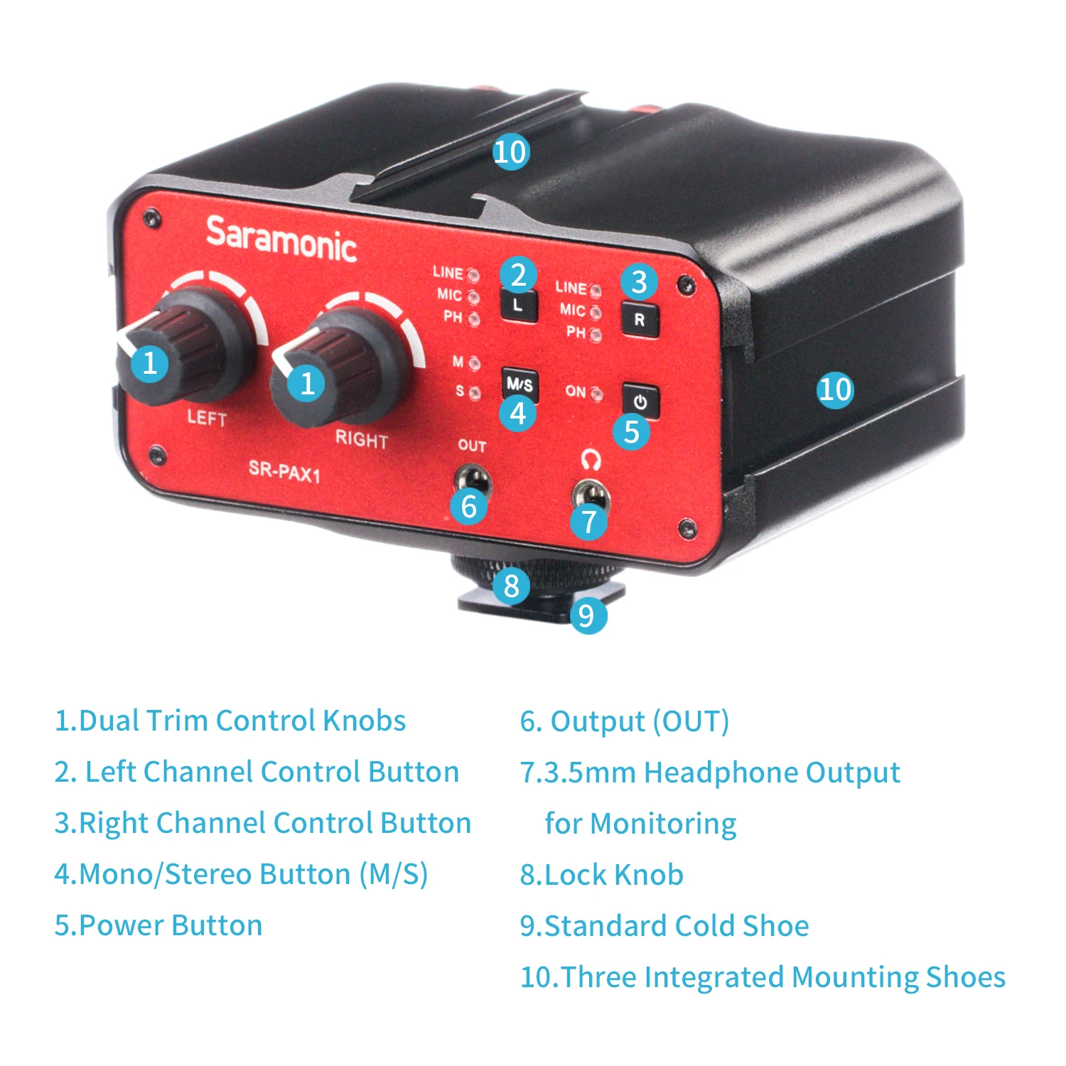 Saramonic SR-PAX1 Audio Mixer Preamp with Phantom Power for Guitar Mirrorless DSLR Camera Camcorder Canon Nikon Sony Pentax