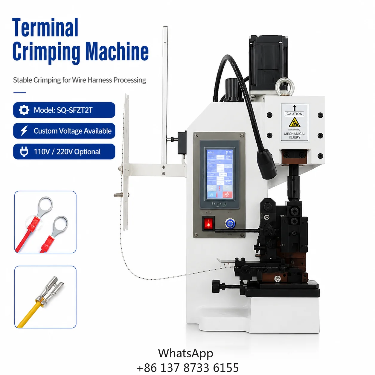 SQ-SFZT2T Servo Terminal Crimping Machine 20 KN 750W 30 Mm CFM Monitor For Wire Harness Cable Assembly Automotive