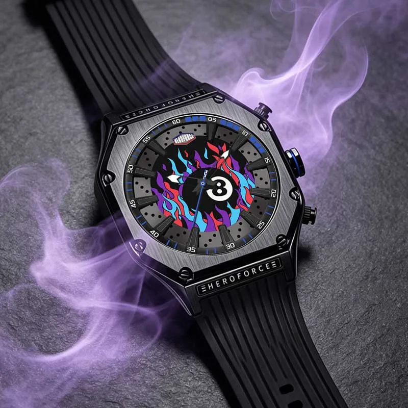 HEROFORCE Men Watch Waterproof Wristwatch Purple Flame Dual Display Quartz Silicone Strap Sport Watch Male Luminous Watches Men