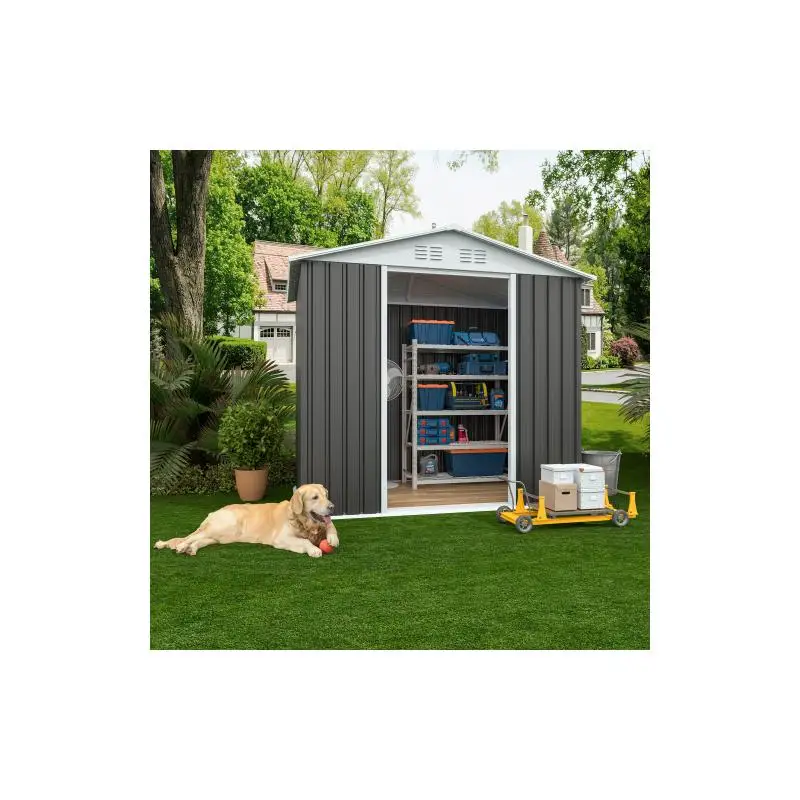 

Outdoor Storage Shed 6ft x 4ft Apex Roof Grey with Base Frame Garden Storage Solution
