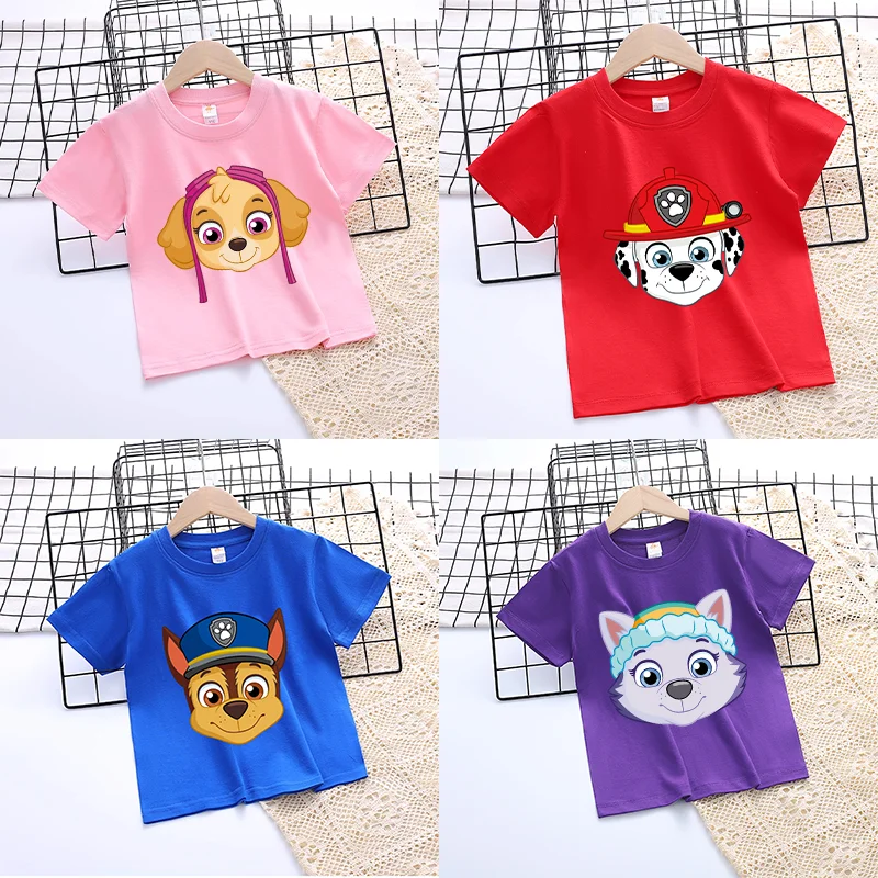 

PAW Patrols Kids Clothing Anime Marshall Rubble Chase Rocky Zuma Skye Everest Summer Short Sleeve Cotton T-shirt Boys Girls Tops