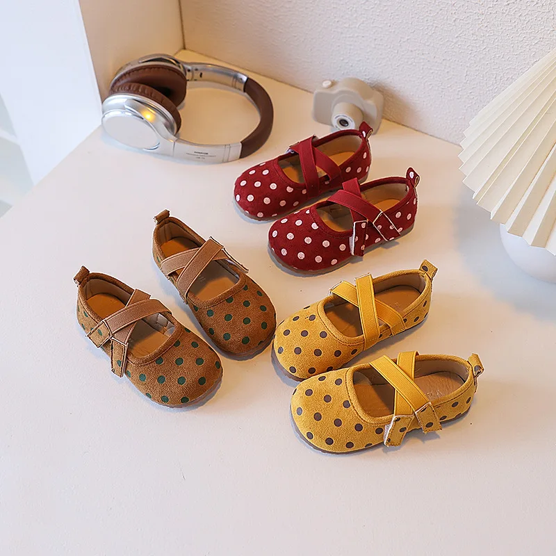 

Children's Leather Shoes 2025 Autumn New Polka Dot Soft Sole Girls' Princess Shoes Baby Kid Soft Sole Non Slip Casual Flat Shoes