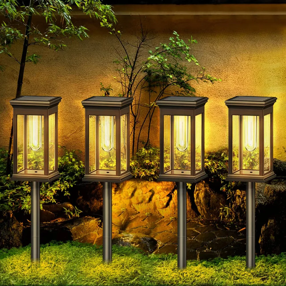 2Pcs LED Solar Pathway Lights Garden Tungsten Filament Bulb Waterproof Outdoor Landscape Lamp for Yard Lawn Driveway Walkway 조명