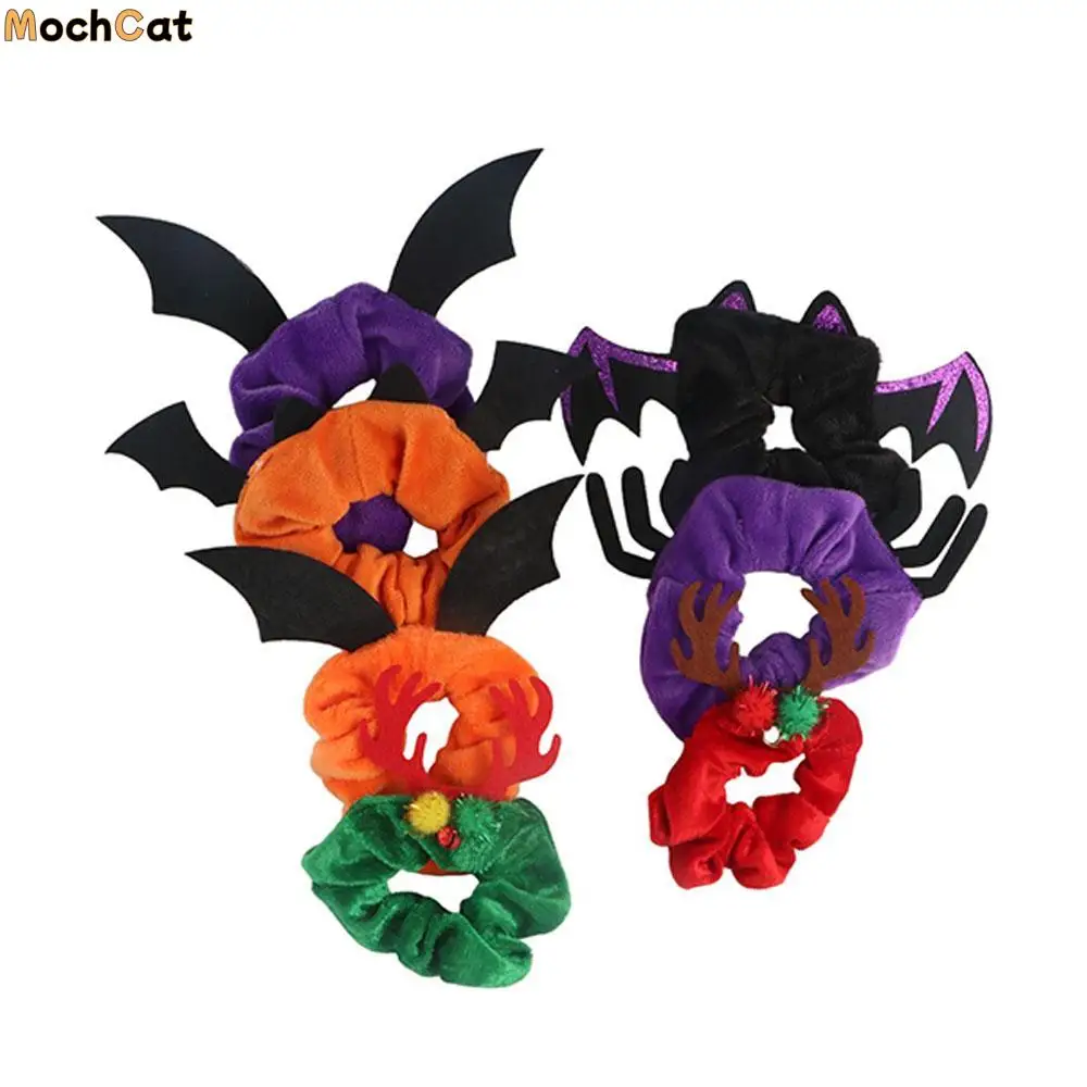 

Spider Antler Christmas Festival Hair Accessories Cloth Elastic Hair Bands Ponytail Holder Flannel Scrunchies Women Hair Rope