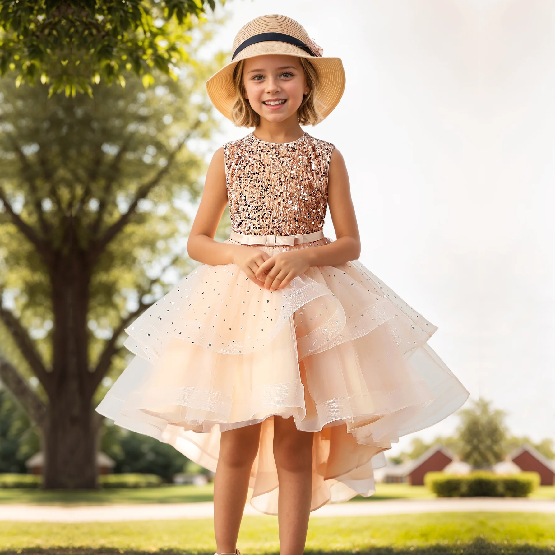 Flower Girls Princess Sequins Baby Wedding Christmas Party Trailing Dress Teenager Children Kids Elegant Vestidos for 6-14Years