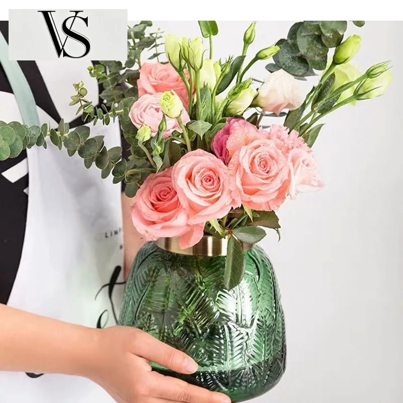 pots-hydroponiques-fleurs-artificielles-decoratives-dorees-vases-floraux-decoration-moderne-feuilles-en-relief-vase-en-verre-vert-transparent