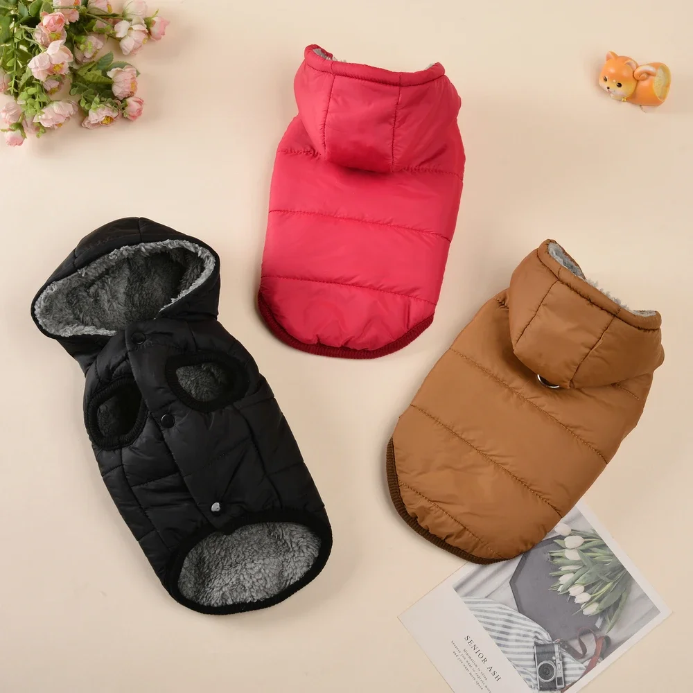 Thick Puppy Hooded Jacket for Small Medium Dogs Cats Winter Waterproof Dog Coat Clothes Soft Fleece Chihuahua Pug Pet Outfits