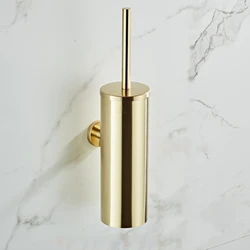 304 stainless steel brushed gold toilet brush with base, wall mounted toilet brush with no dead corners, toilet brush set