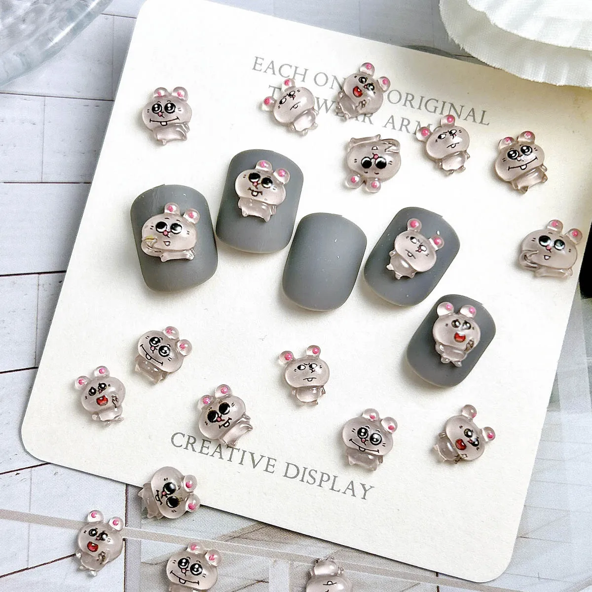 عشوائي مختلط لطيف الكرتون ليتل رمادي ماوس مسمار السحر Kawaii 3D الراتنج ماوس مسمار الفن زينة مانيكير DIY بها بنفسك الملحقات
