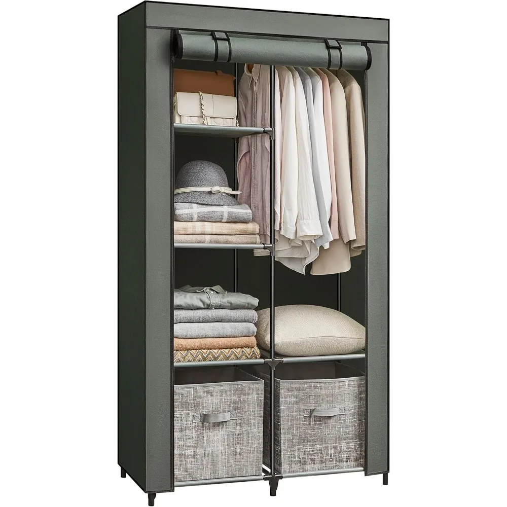 

Portable Closet, 34.6 Inch Large Capacity Wardrobe Closet Organizer with Fabric Cover, Hanging Rods and Shelves, 34.6 x 17.7 x