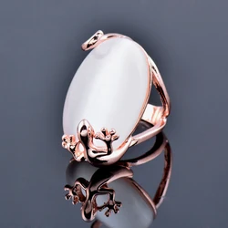 SINLEERY Vintage Big Oval Opal Stone Ring For Women Rose Gold Color Engagement Wedding Jewelry Bague Anel