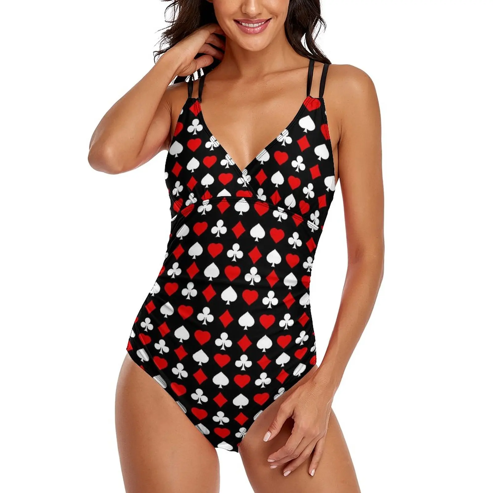 Poker Cards Swimsuit Sexy Playing Card Suits Swimwear One Piece Bodysuit Swim Push Up Design Bathing Suit Beach Wear Large Size