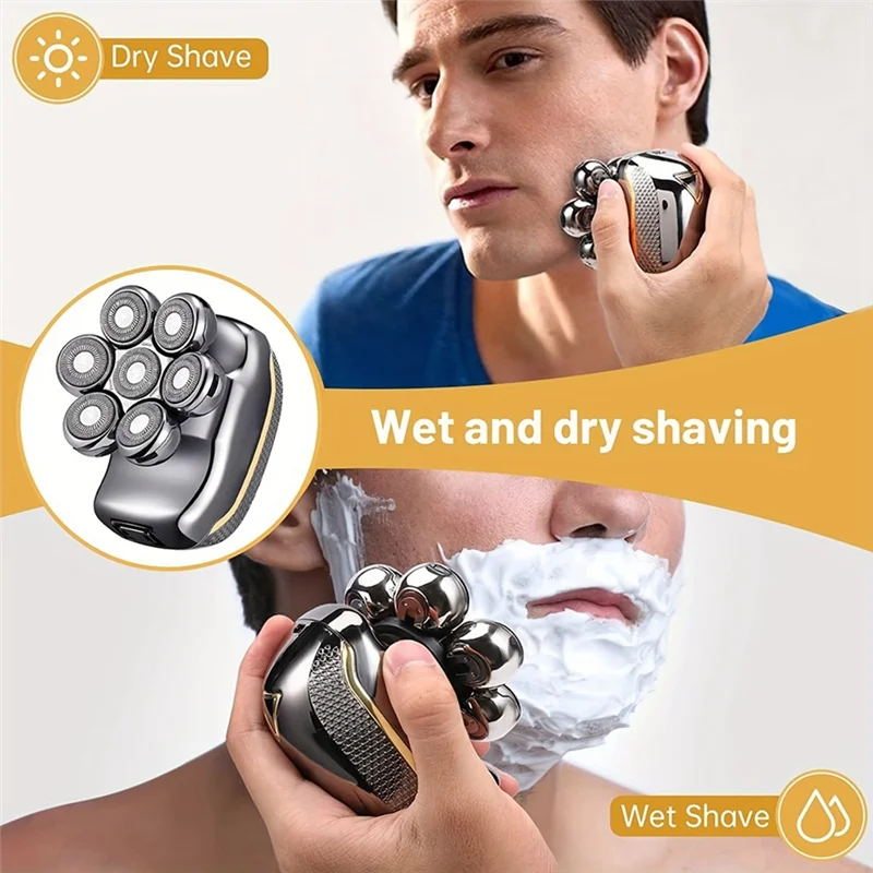 A23F-6 In 1 Men's Electric Heads Shaver Rechargeable Cordless Hair Shaving For Bald Man Waterproof Wet Dry Beard Trimmer
