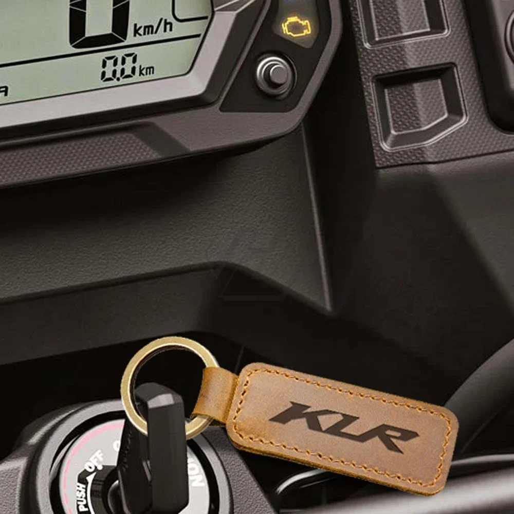 Motorcycle Keychain Real Cowhide Key Ring for Kawasaki KLR KLR650 Motorbike