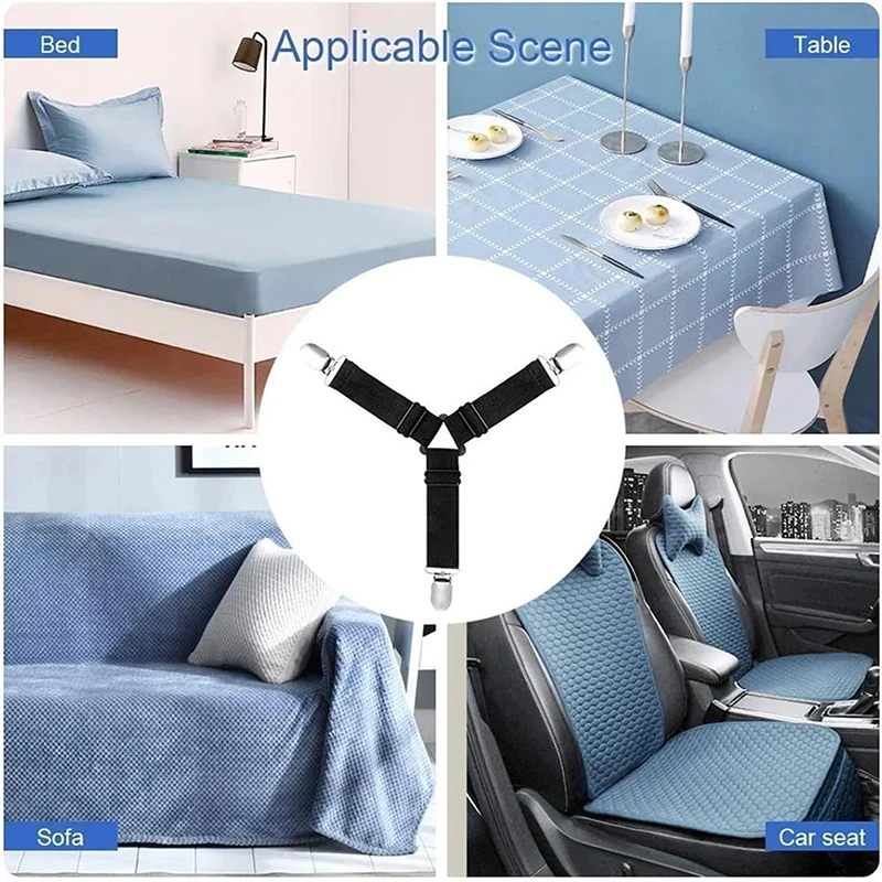 Fixadores de lençol antiderrapantes – Clipes elásticos ajustáveis para cama, toalha de mesa e capas de sofá, alças de retenção seguras, estrutura de cama