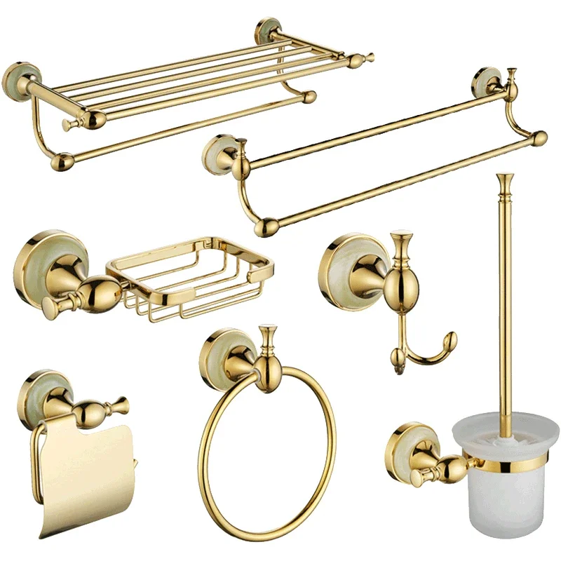 

Towel rack full copper double European gold jade bathroom