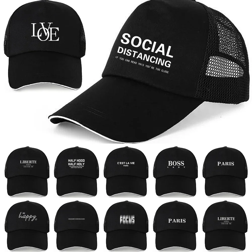 

Summer Breathable Mesh Baseball Cap Cotton Hats New Hip Hop Cool Black Caps Text Letter Men Caps Female Casual Snapback Sun Hat