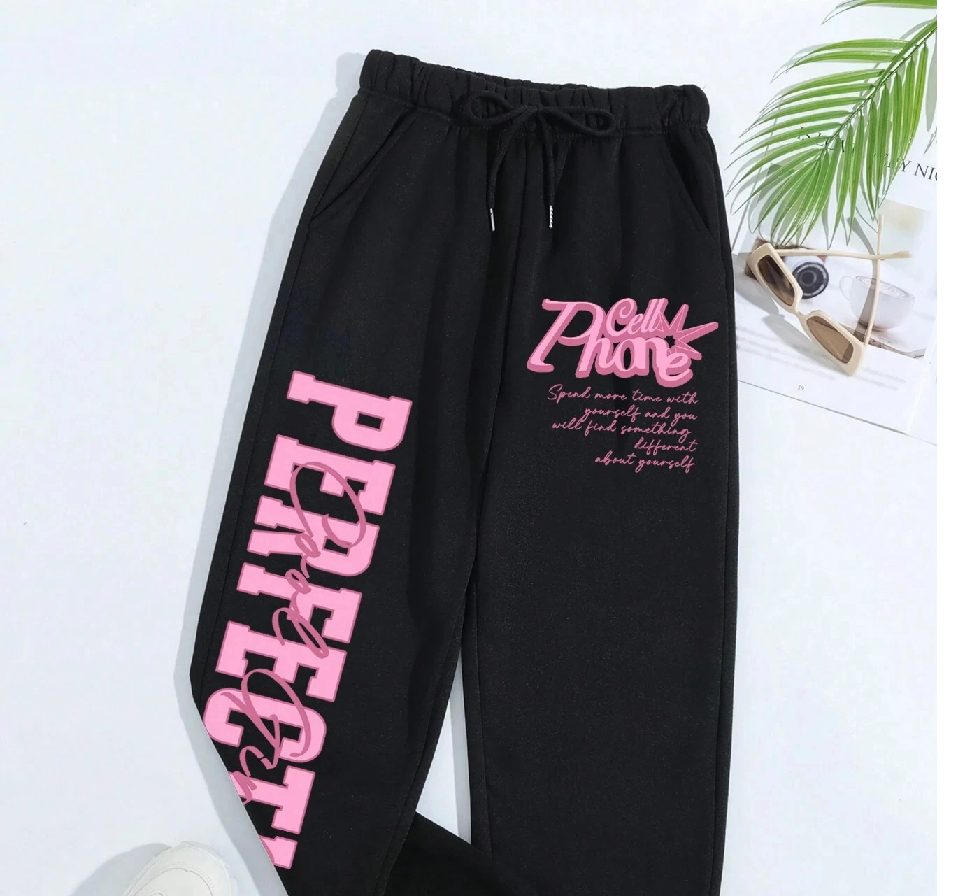 

Perfect Pink Letter Print Casual Versatile Women Pants Fashion Trendy Hip Hop Trousers With Drawstring Pockets Sweatpants Female