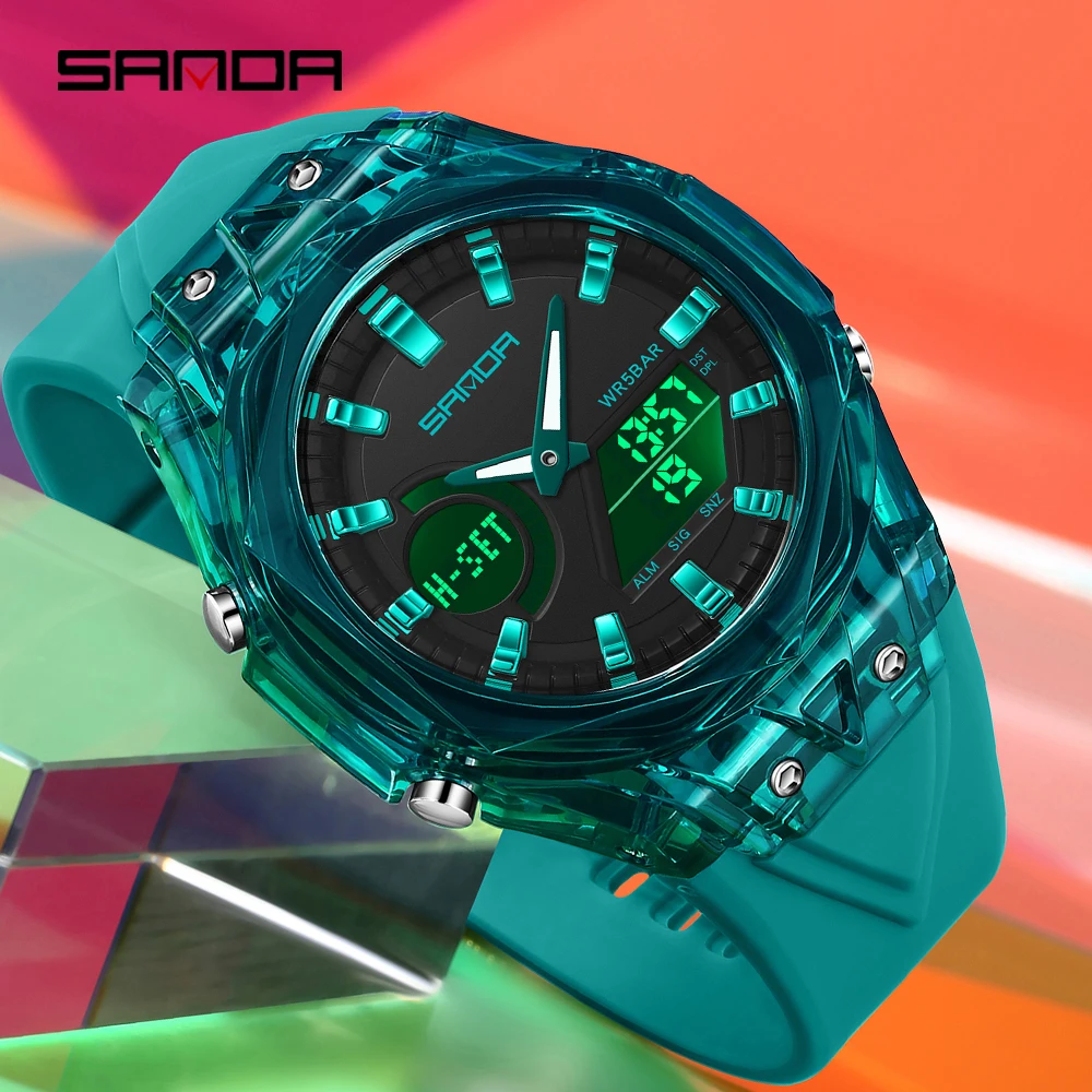 SANDA 6283 ساعات كوارتز إلكترونية عصرية للرجل عرض مزدوج للطلاب ساعة منبه مضيئة مقاومة للصدمات ساعة رقمية رياضية #1
