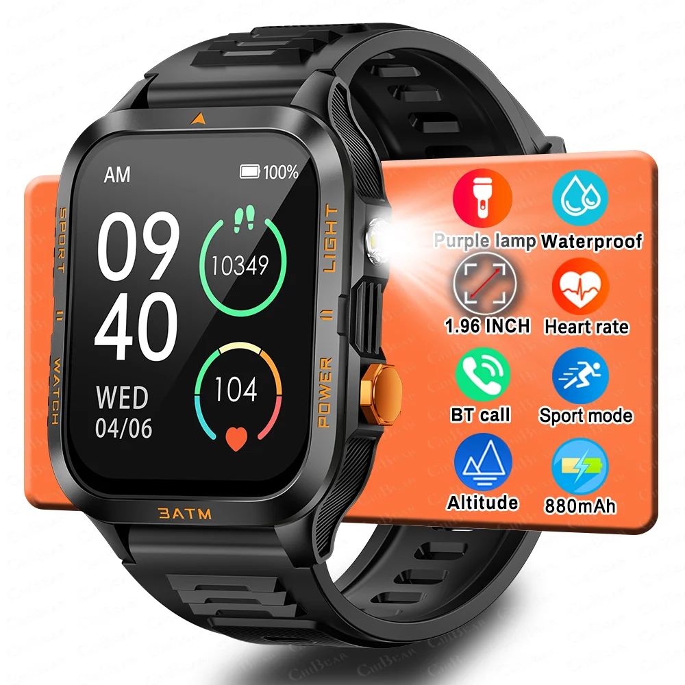 

Smartwatch Military Men 360*360 HD Screen Flashlight Health Monitoring Waterproof Heart Rate BT Call Smart Watch For Android IOS
