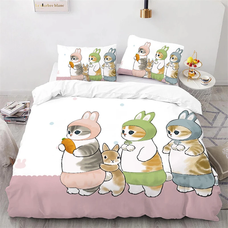 Imagem -05 - Mofusand-anime Tubarão Gato Conjunto de Cama Bonito Gatinho Capa de Edredão Fronha Único Duplo Queen Size Presente Adolescente Decoração do Quarto