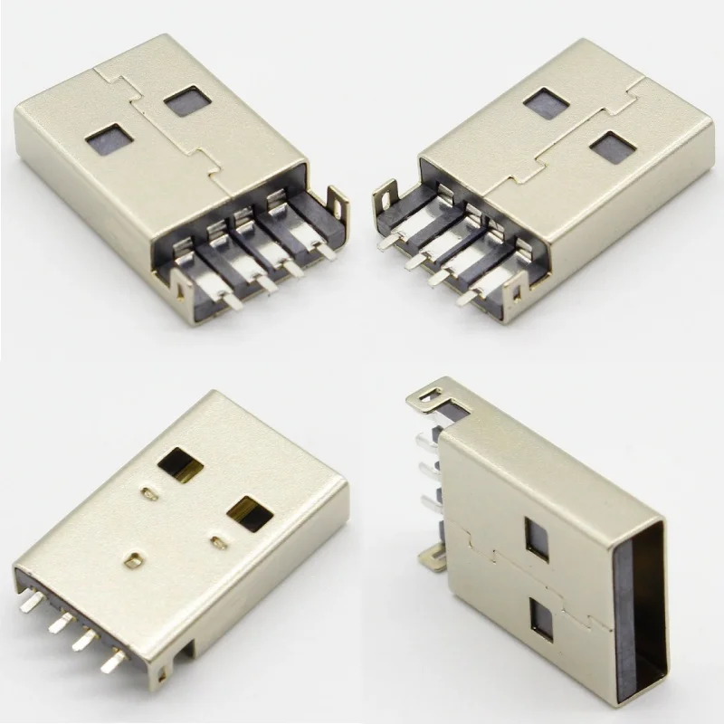 10pcs/lot USB Data Interface 2.0 4Pin A Type USB Male Head Sinking Board Patch Plug Socket Soldering Wire