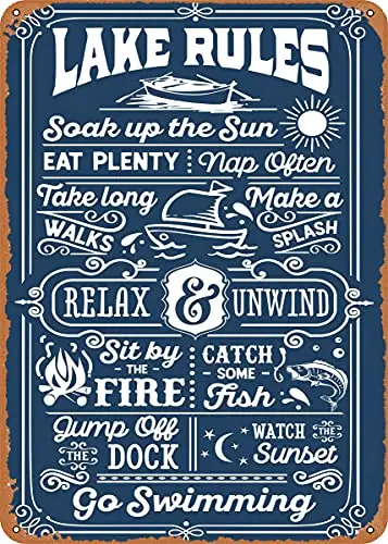 Lake Rules Metal Poster Vintage Look Metal Sign Patent Art Prints Retro Gift 8x12 Inch sign