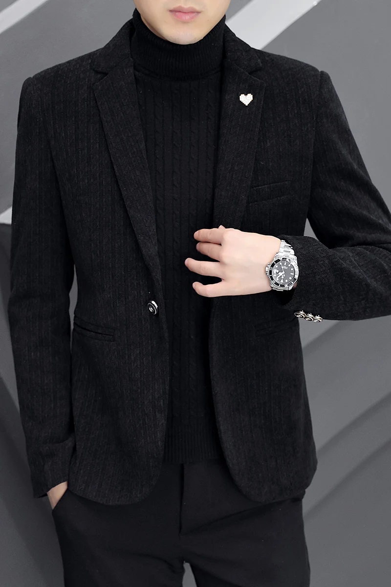 The New Style Mainly Promotes Casual Men\'s Thick Autumn and Winter Trend Suit Style Warm Korean Version Slim High-end Coat