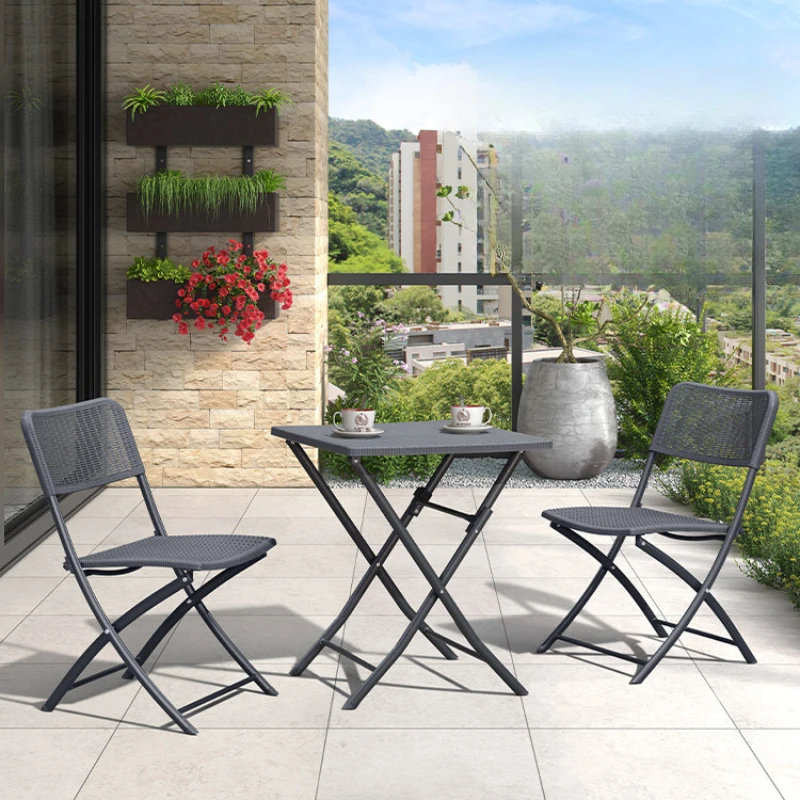 Balcony small table and chair folding small unit balcony three piece set, one table and two chairs