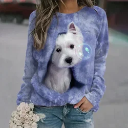 Cute animals Sweatshirts Casual Long Sleeve Pullover Crew Neck Sweatshirt Valentine Hoodies Top Women's Clothing