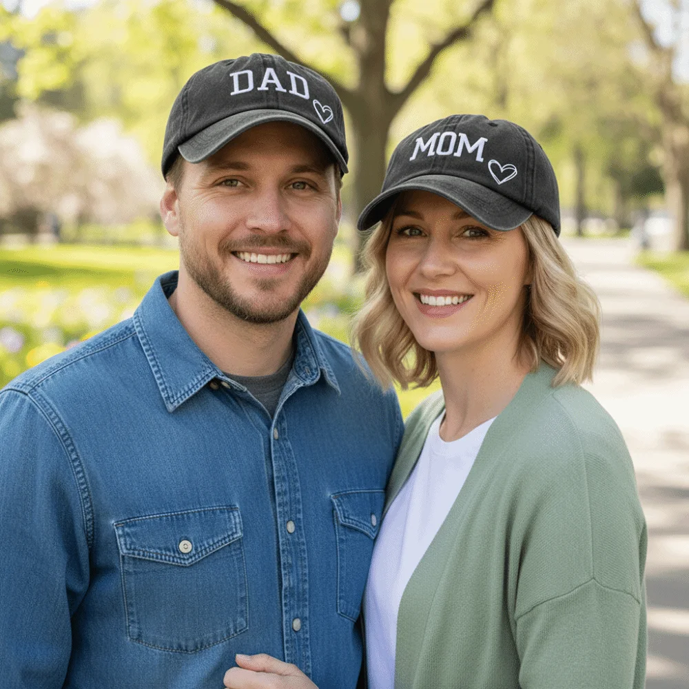 2pcs/set Retro DAD MOM Love Printed Baseball Cap Washed Cotton Adjustable Baseball Hats Sunscreen Hats For Man Women