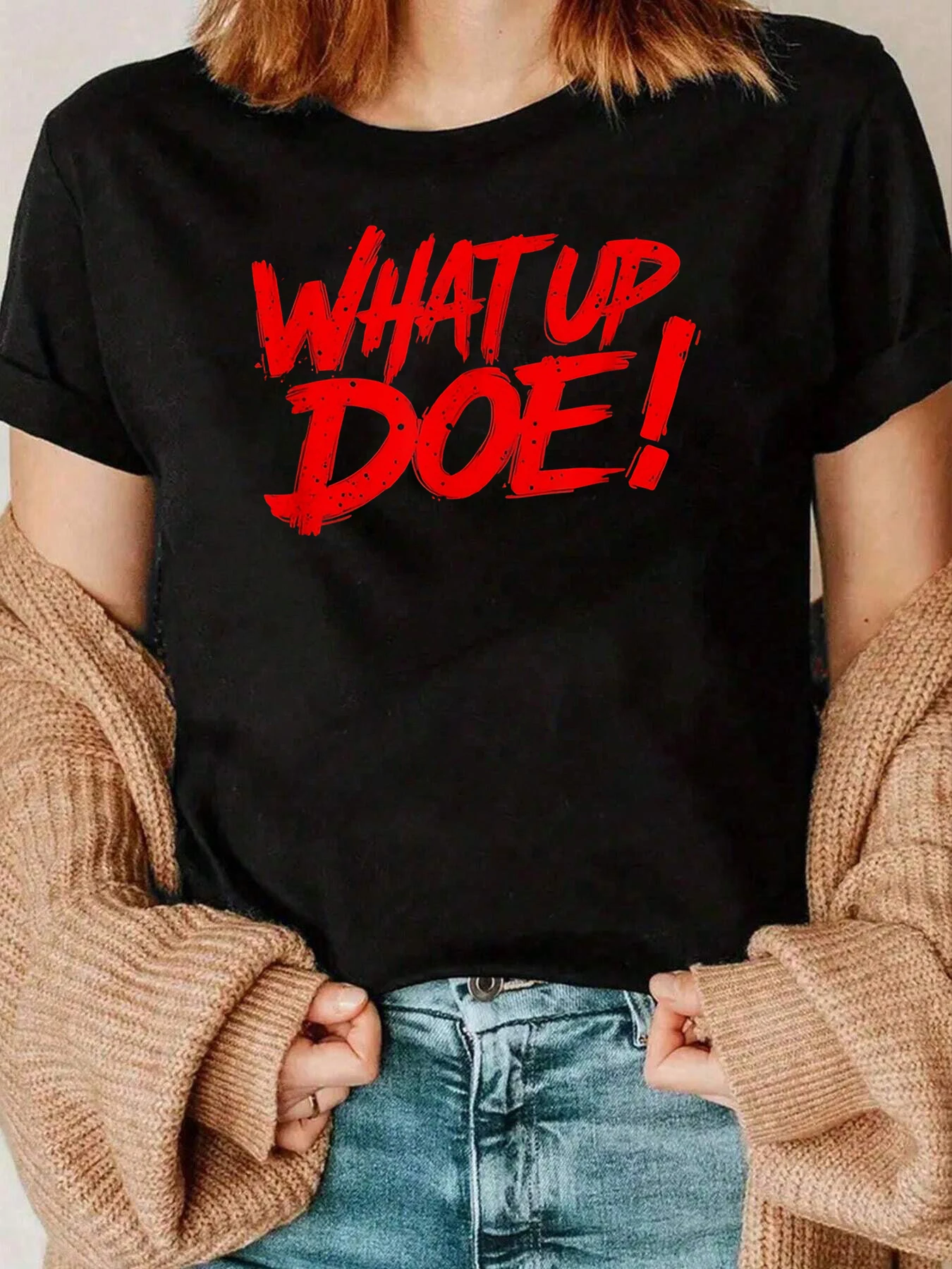 

Футболка с принтом What Up Doe, повседневная одежда на Хэллоуин, женская, 220 г