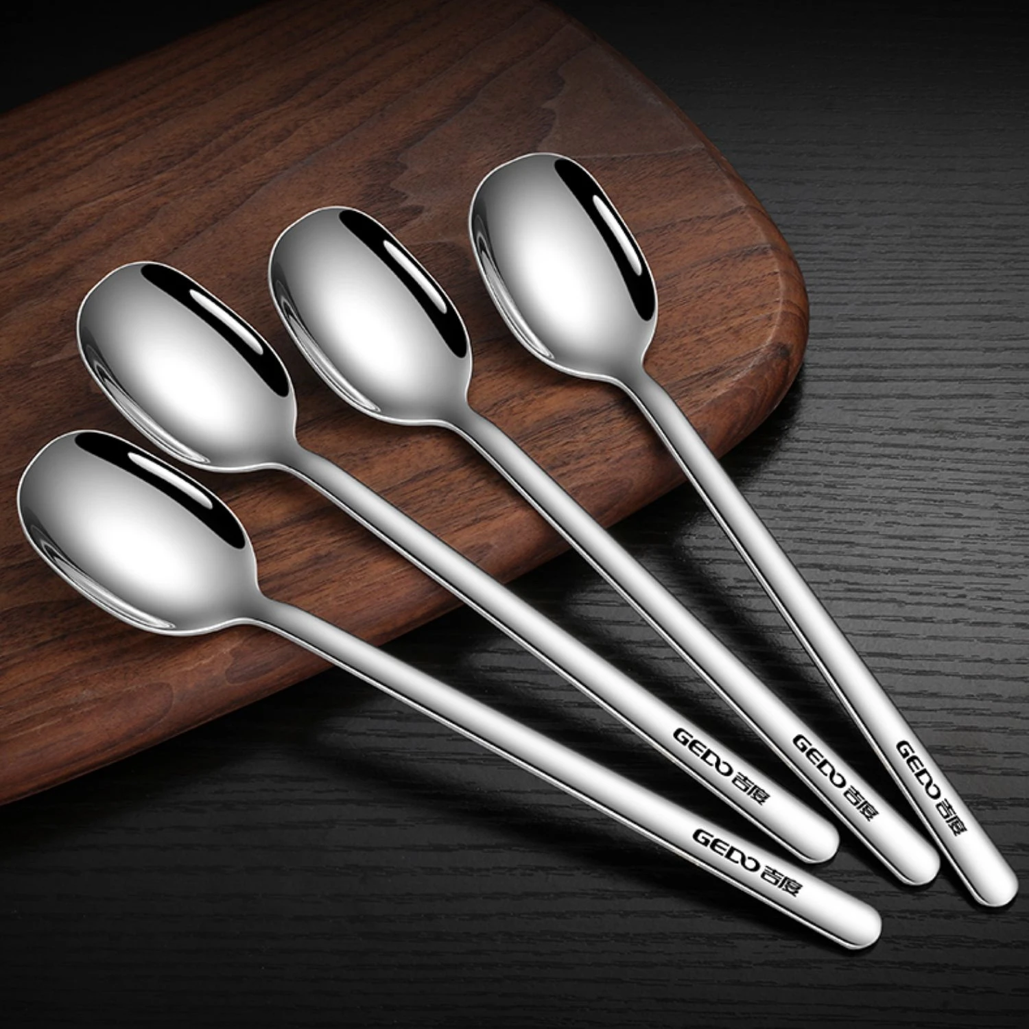 

4 Pieces of Spoon Set LFGB Certification Ultra Thick 304 Stainless Steel Drinking Spoon Reflective Surface Ladle for Baby