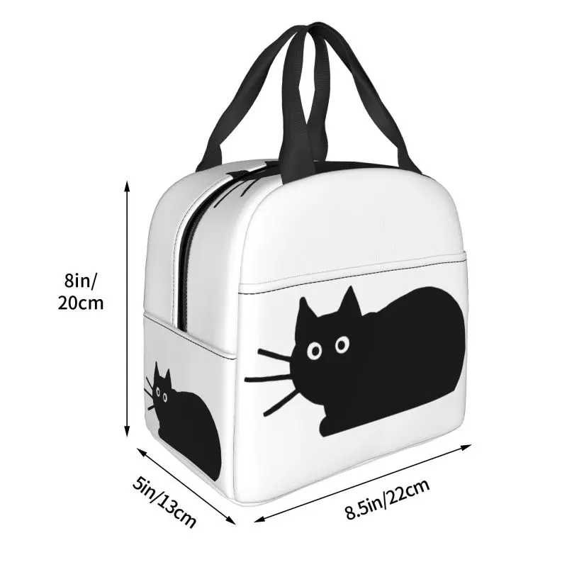 Bolsa de almuerzo personalizada con forma de gato negro para mujer, fiambrera con aislamiento térmico para estudiantes, escuela, trabajo, Picnic, bolsas de mano para alimentos