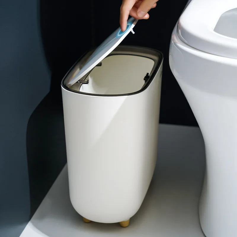 Narrow Shape Press Ring Trash Can with Lid for Bathroom Gap, Highlighting the Features of Garbage Classification