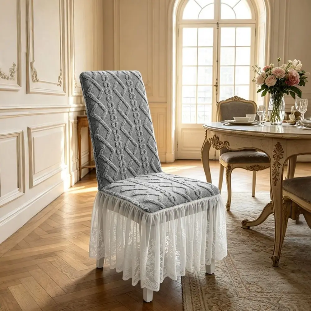 Minimalist Lace Trim Chair Covers Stretchy Soft Anti-Slip Chair Slipcovers Removable Solid Color Chair Seat Covers Dining Room