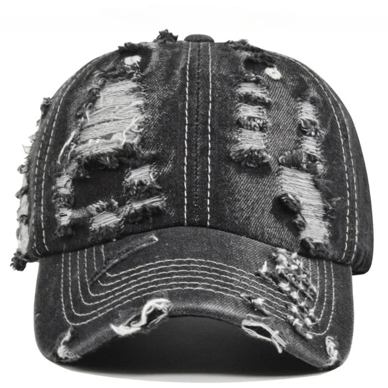 Distressed Ripped Baseball Cap Torn Destroyed Style Dad Hat Streetwear Urban Unisex Adjustable Washed Cotton Cap for Men Women