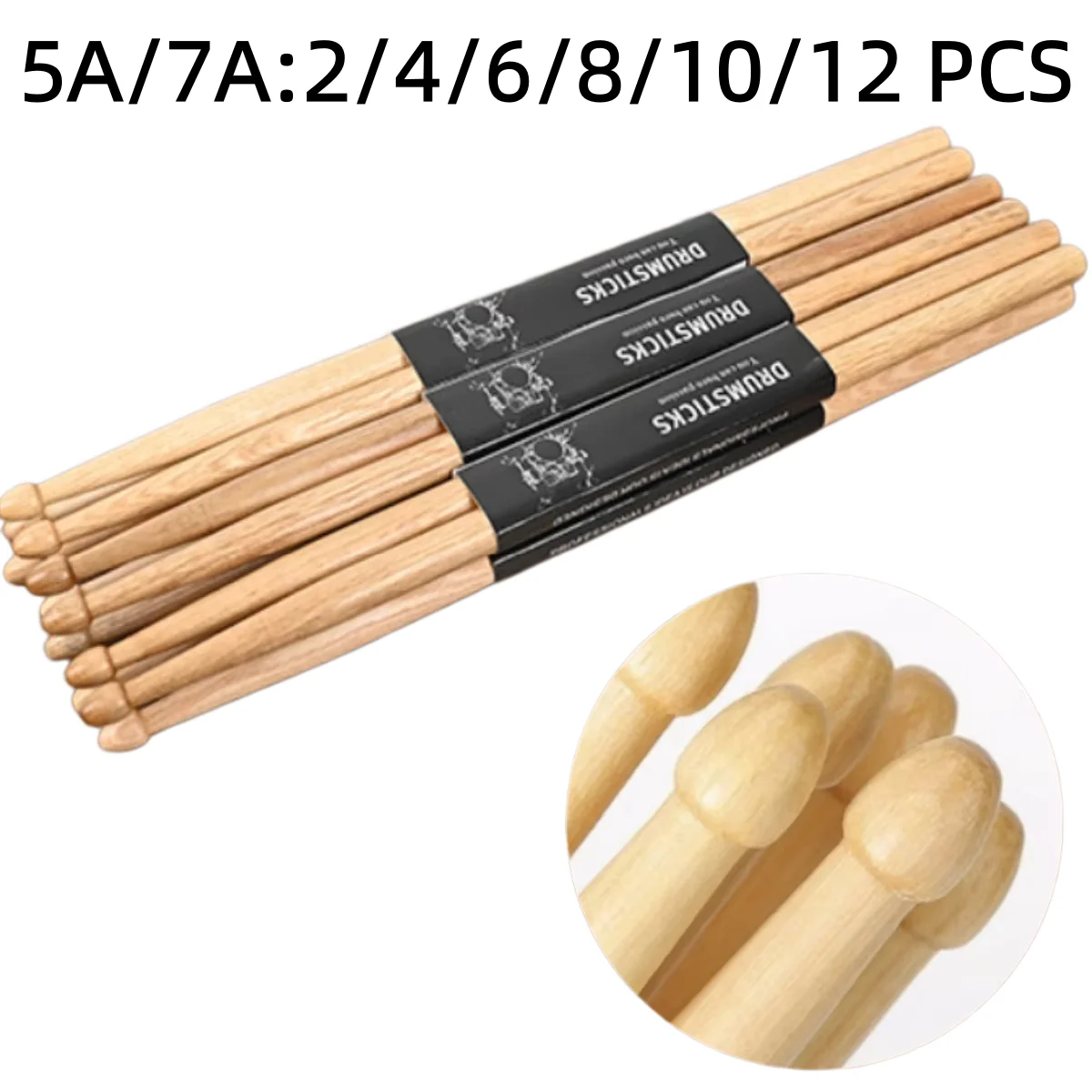 Miwayer 2/4/6/8/10/12Pcs Maple Drumsticks 5A/7A, Elegant Log Color Mallets Durable for Practice Performance Percussionists