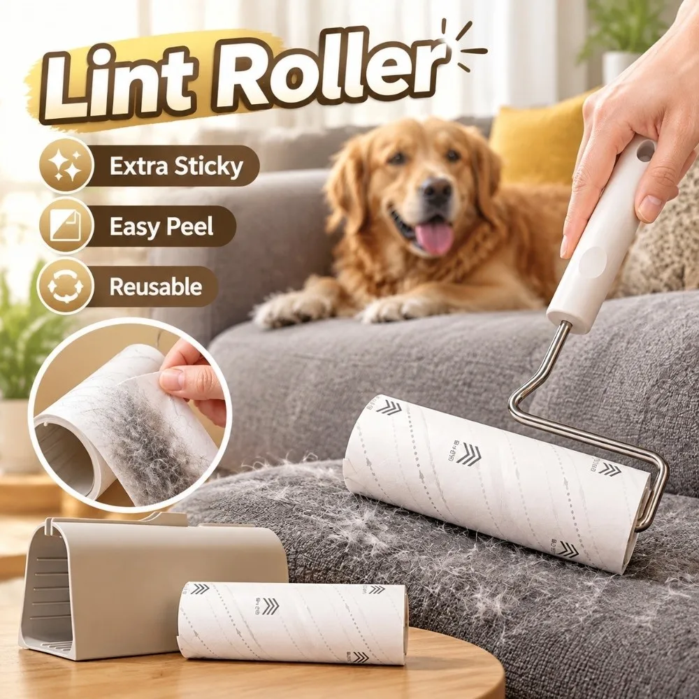 Extra Sticky Lint Roller Easy Peel Reusable Pet Hair Remover 60 Tear/Cut Self-Adhesive Paper Lint Roller Refills Bedding