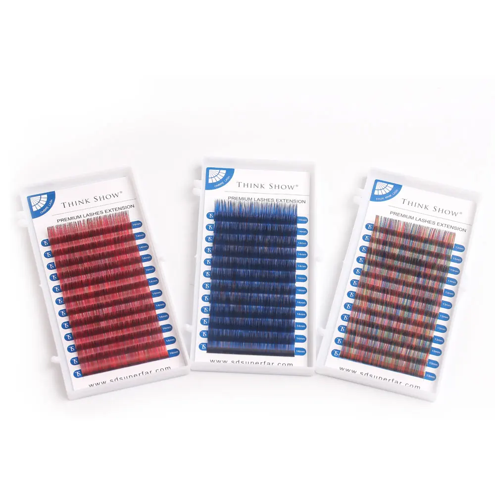 C d curl mix vermelho azul arco-íris cor clássico cluster individual cílios extensão falso compõem cosplay vison lash maquiagem ferramentas