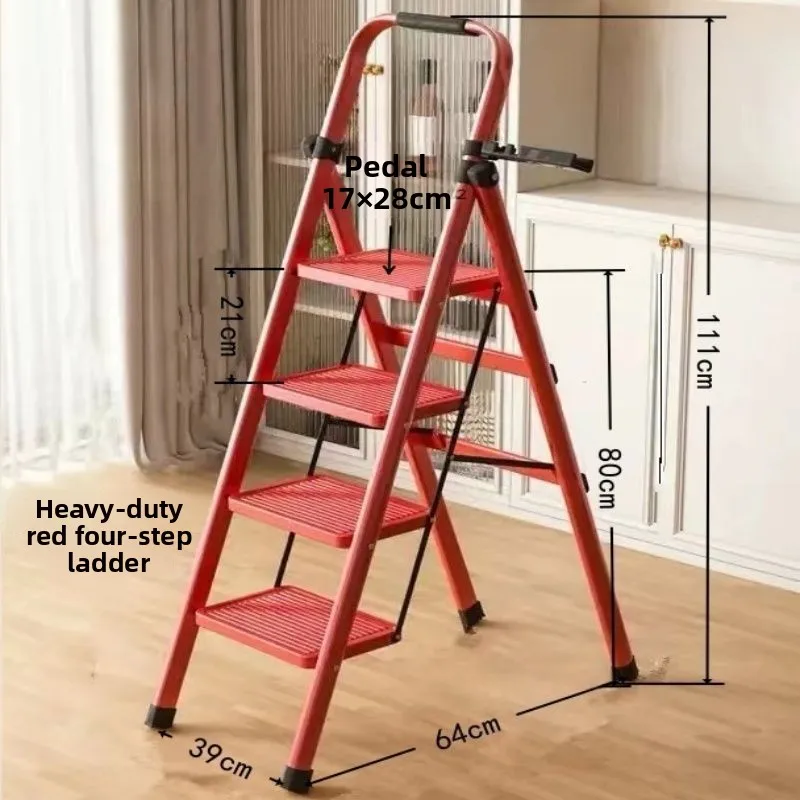 Household Folding Thickened Herringbone Ladder, Multi-functional Mobile Carbon Steel Staircase, Portable Folding Ladder
