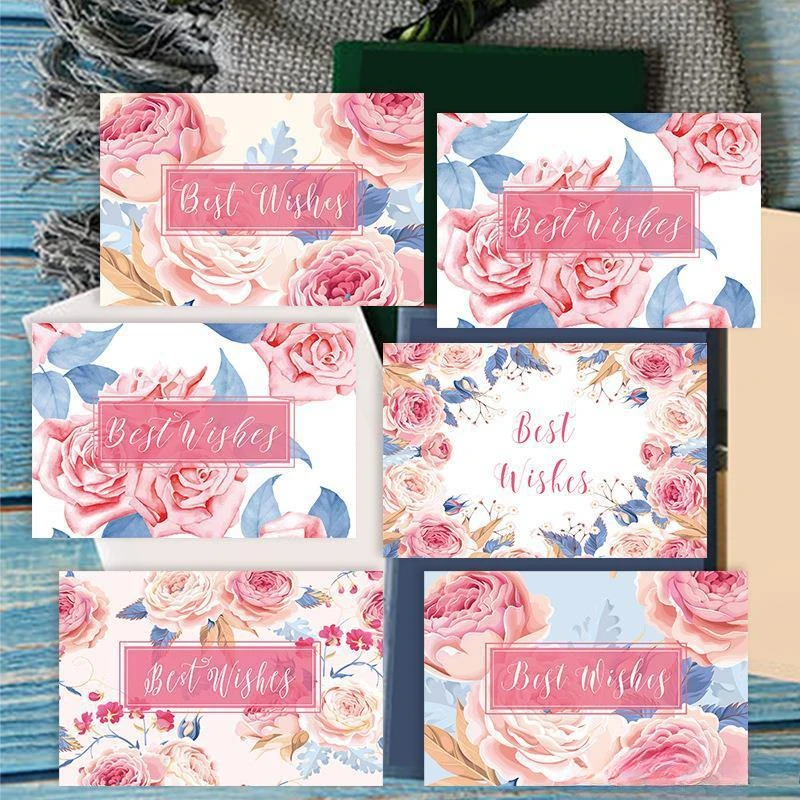 

Set of 6 Romantic Rose Greeting Card Mother's Day Best Wishes Wishing Invitation Card Blessing Message Gift Decoration Cards