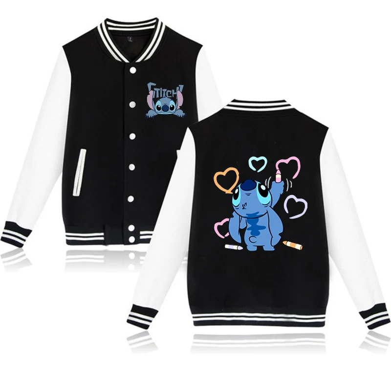 Sudadera con capucha Stich, chaqueta de béisbol para hombres y mujeres, sudadera de punto para niños y niñas, chaquetas de Disney, ropa de calle, abrigos universitarios para niños