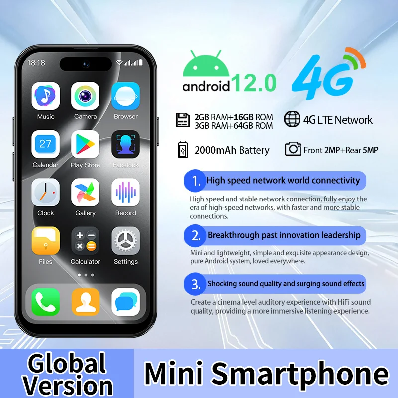 ONEMYTH M17 Pro 4.0-inch mini smartphone Android 12 Google Play,dual SIM 4G LTE, 3+64GB, 2000mAh long battery, small-sized phone