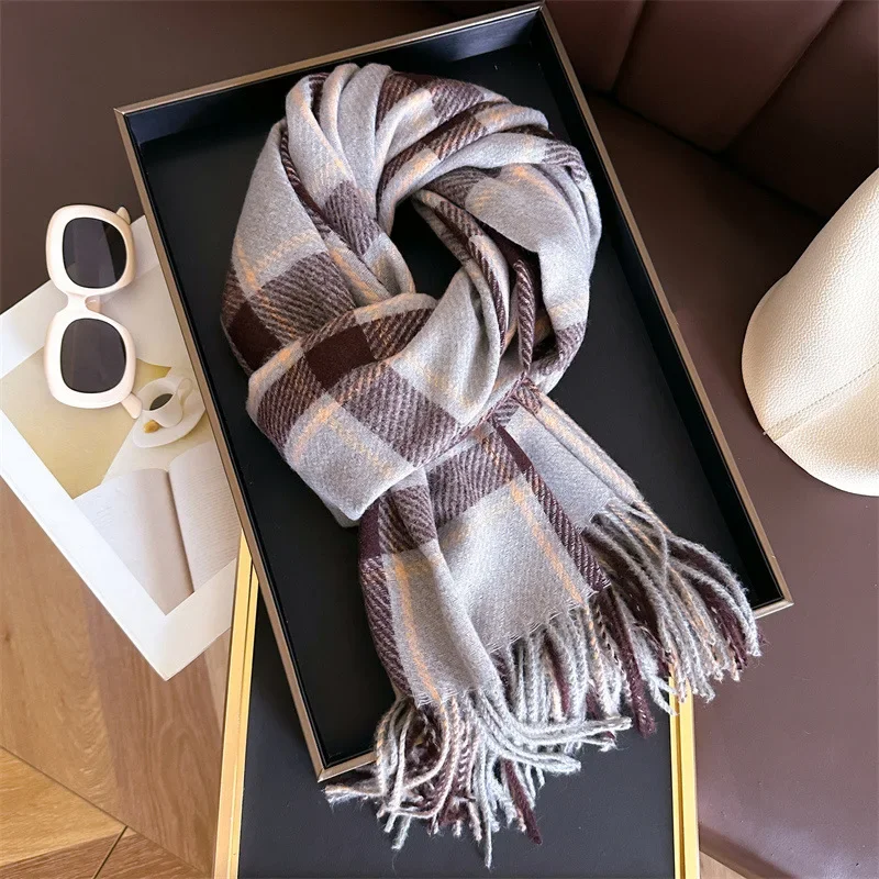 Fashion Autumn Winter Warm Scarf Hijab Cashmere Imitation Tassels Scarves British Thickening Wrap Accessories Unisex Neckerchief