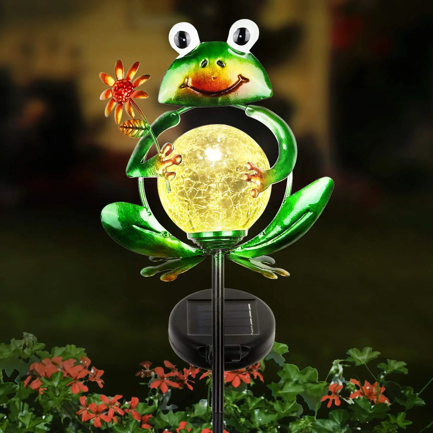 

Garden Solar Lights Outdoor Decorative Metal Frog Shape Waterproof Stake Lights with 2 FT Auto ON/Off Solar Powered Light Pathwa