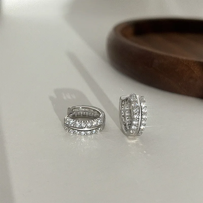 Shiny Fashion 925 Sterling Silver Full Zircon Small Round Hoop Earrings for Woman Korean Designer Jewelry Accessories Colorfast