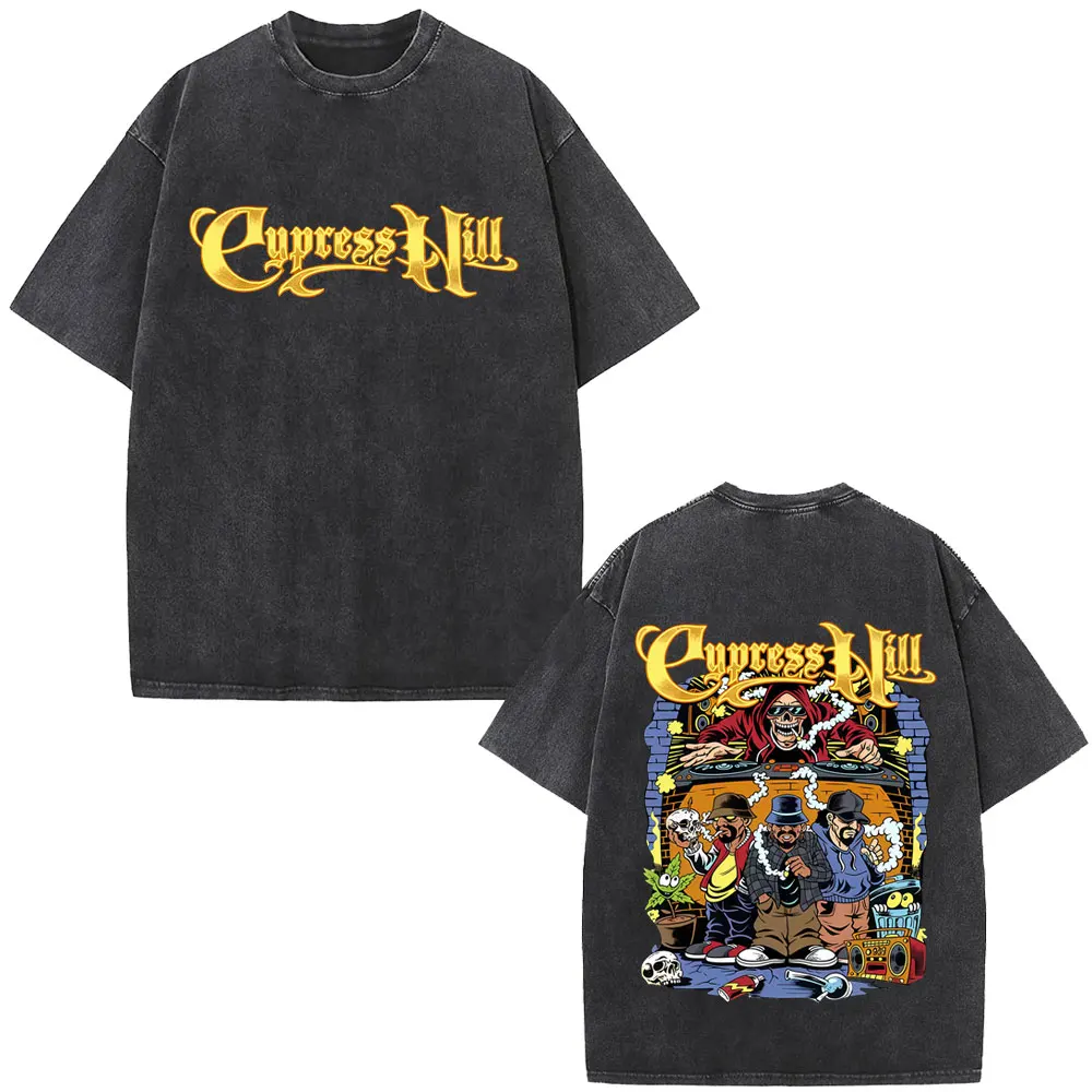 

Limited Rapper Cypress Hill Skeleton Washed Vintage T-shirt Men Women Hip Hop Retro Oversized Tshirt Male Fashion Trend T Shirt