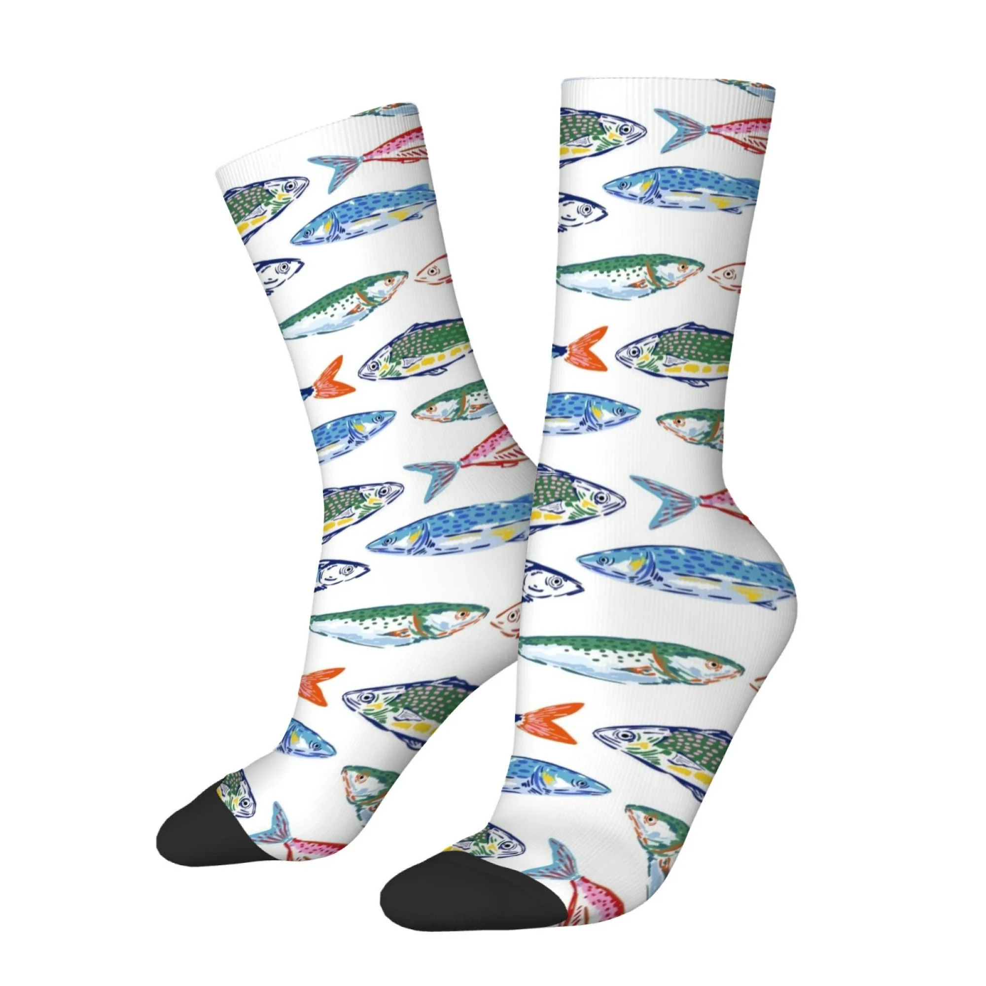 White Fish Print Men's Socks Comfortable Skin-friendly Soft Socks Quirky Hip-hop Fashionable Casual Sports and Outdoor Socks